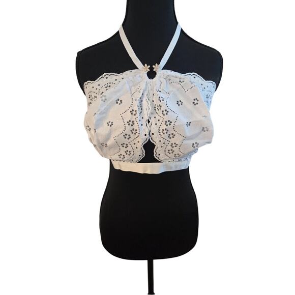 Savage X Fenty Curvy Broderie Lace Halter Bralette - Angel White - Size:  3X - Picture 1 of 8